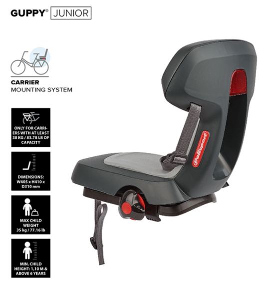 GUPPY JUNIOR - CHILD BIKE SEAT DARK GREY FOR KIDS UP TO 35KG