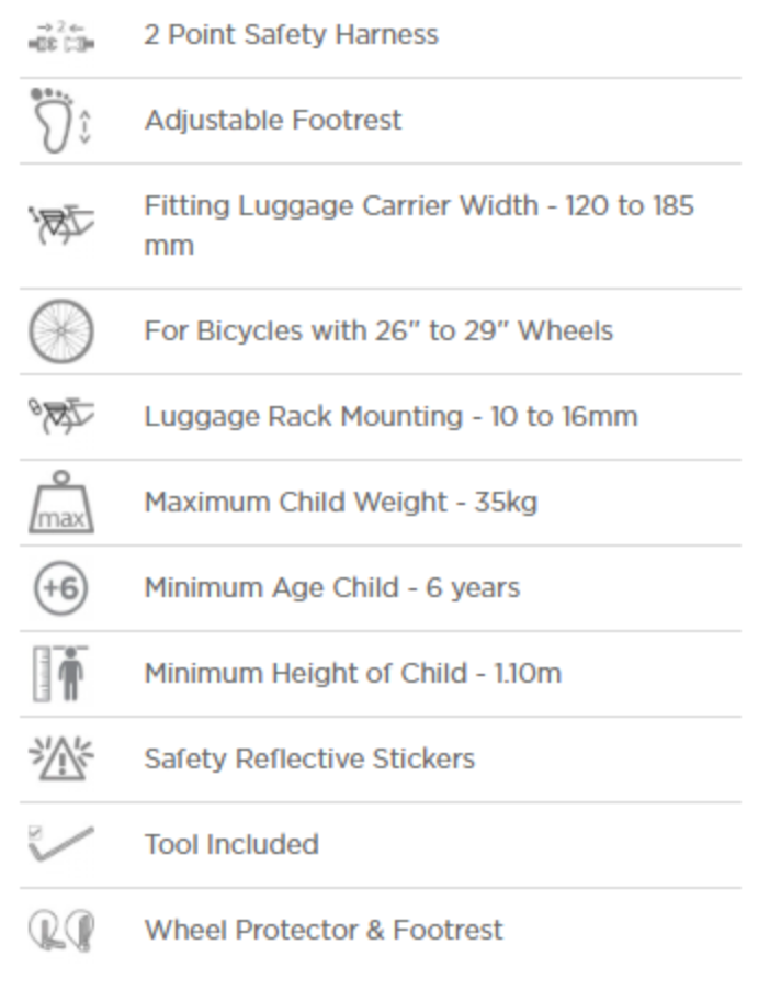 GUPPY JUNIOR - CHILD BIKE SEAT DARK GREY FOR KIDS UP TO 35KG