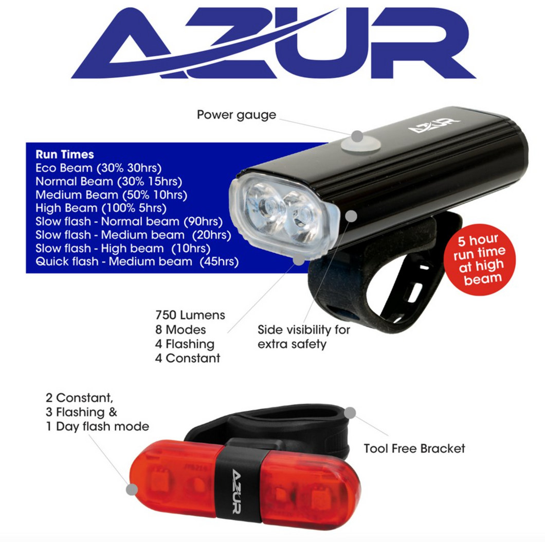 Bicycle Light Azur USB Halo 750/25 Lumens Light Set