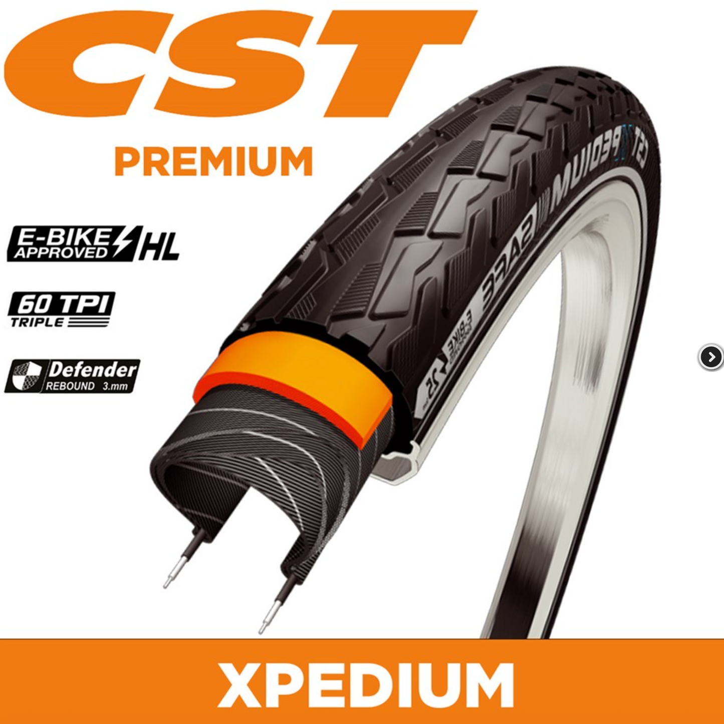 CST Tyre Xpedium - 700 x 35 - 60TPI Wire - Reflective Strip - Defender Rebound Protection Level 3