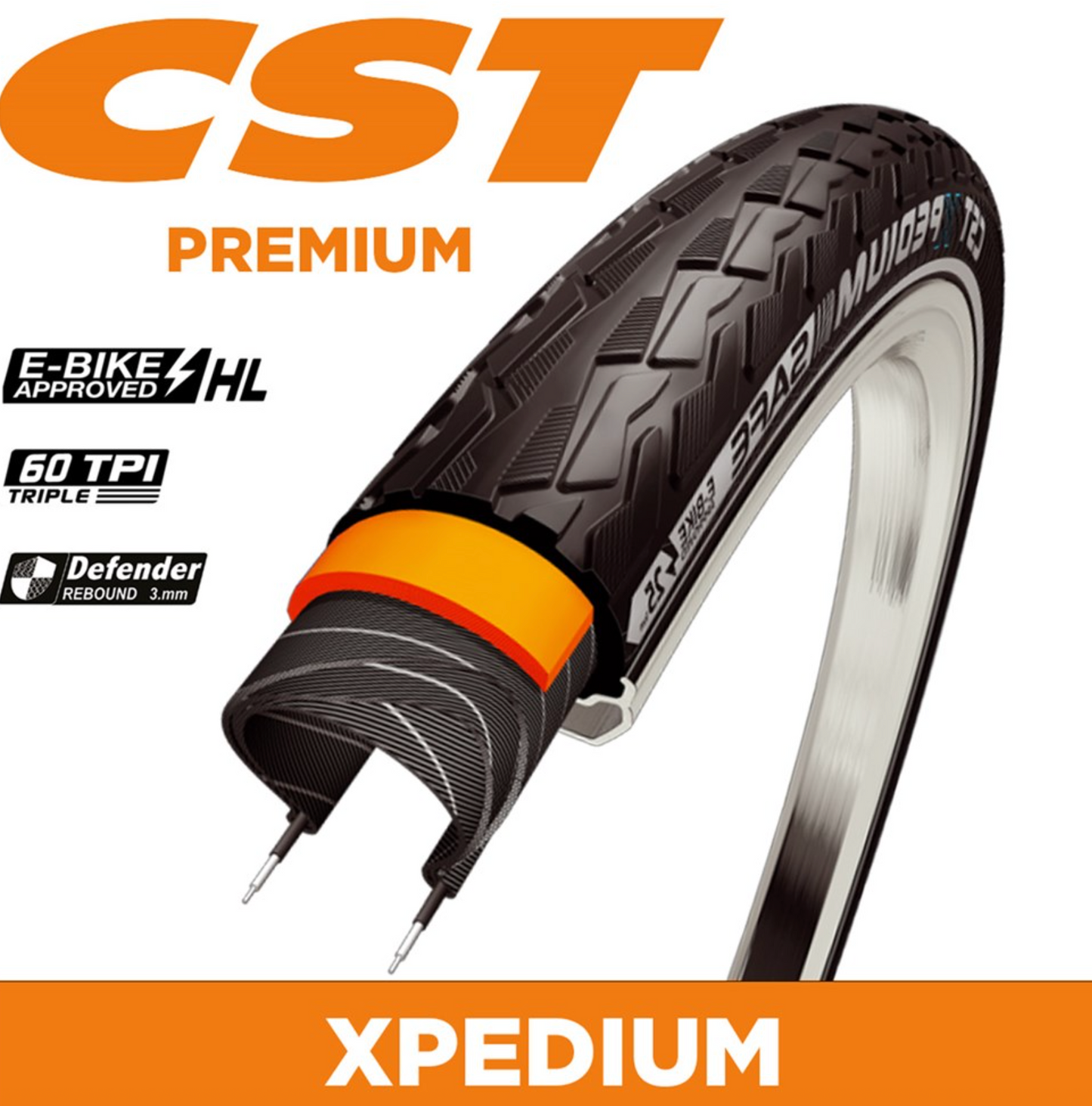 CST Tyre Xpedium - 700 x 38 - 60TPI Wire - Reflective Strip - Defender Rebound Protection Level 3