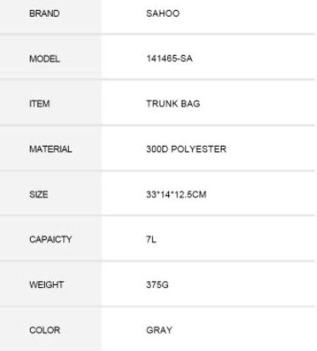 SAHOO Top Pannier Rack Bike Trunk Bag-7L with Universal fit straps