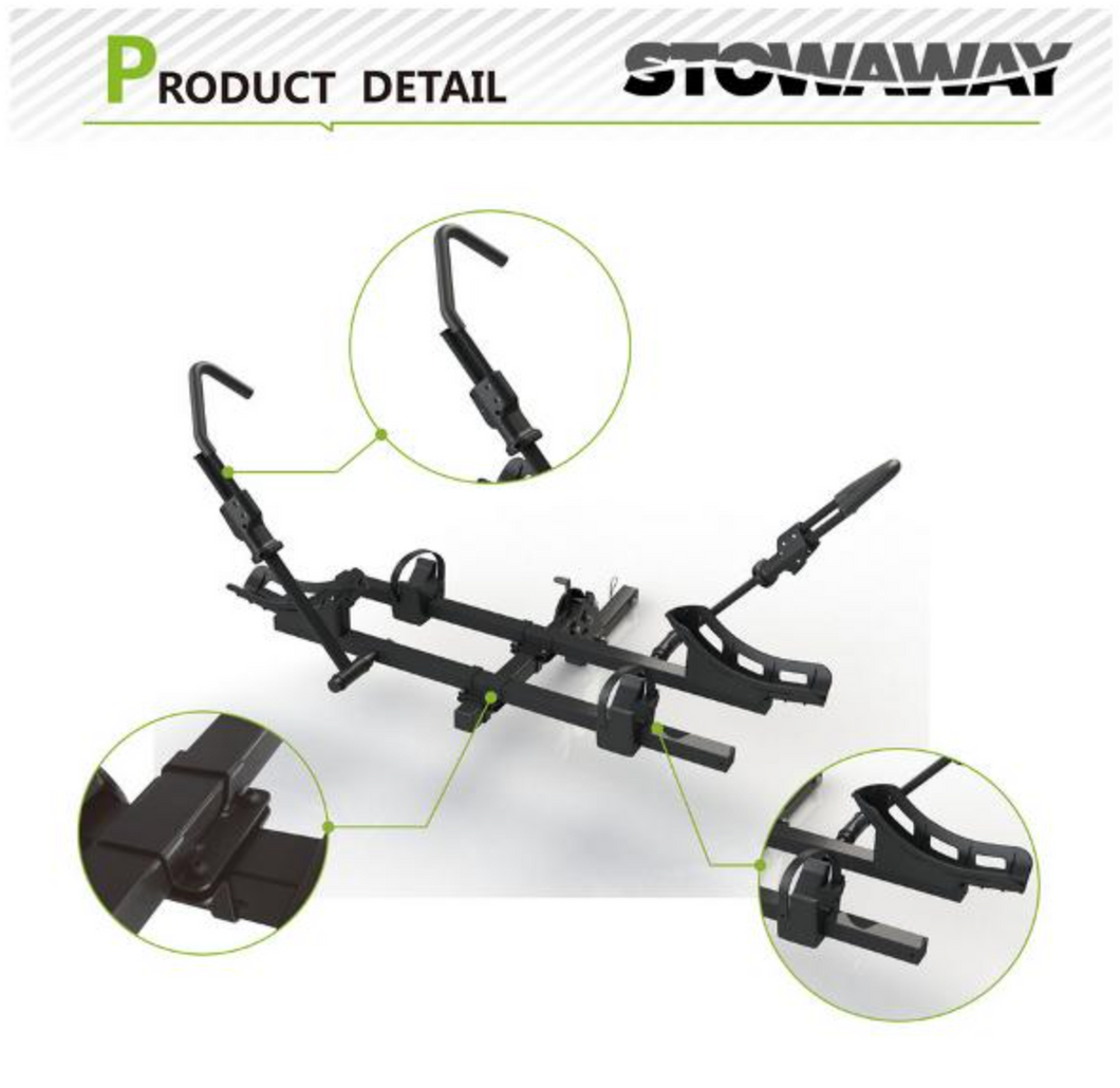 STOWAWAY Car Rack E-Bike Carrier - Hitch Mount, 2 Bikes, Push/Tilt Design, Max 65kg, fits up to 4 inch tyres