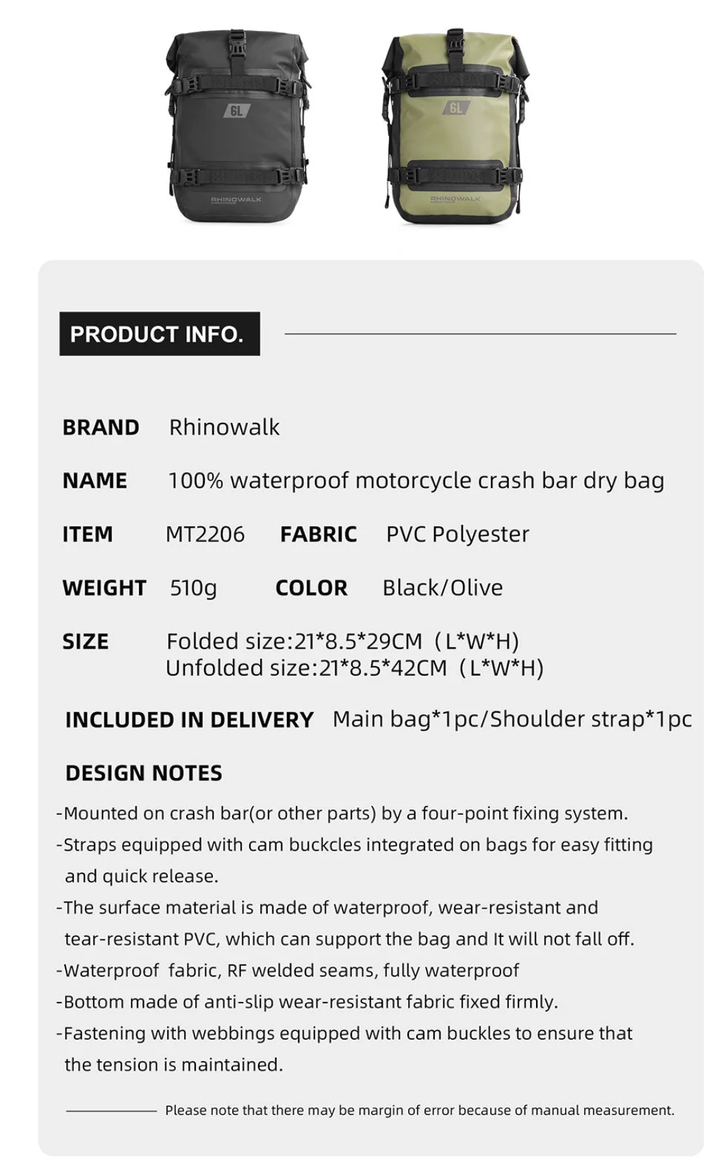 Rhinowalk 6L Waterproof Crash Bar Bags