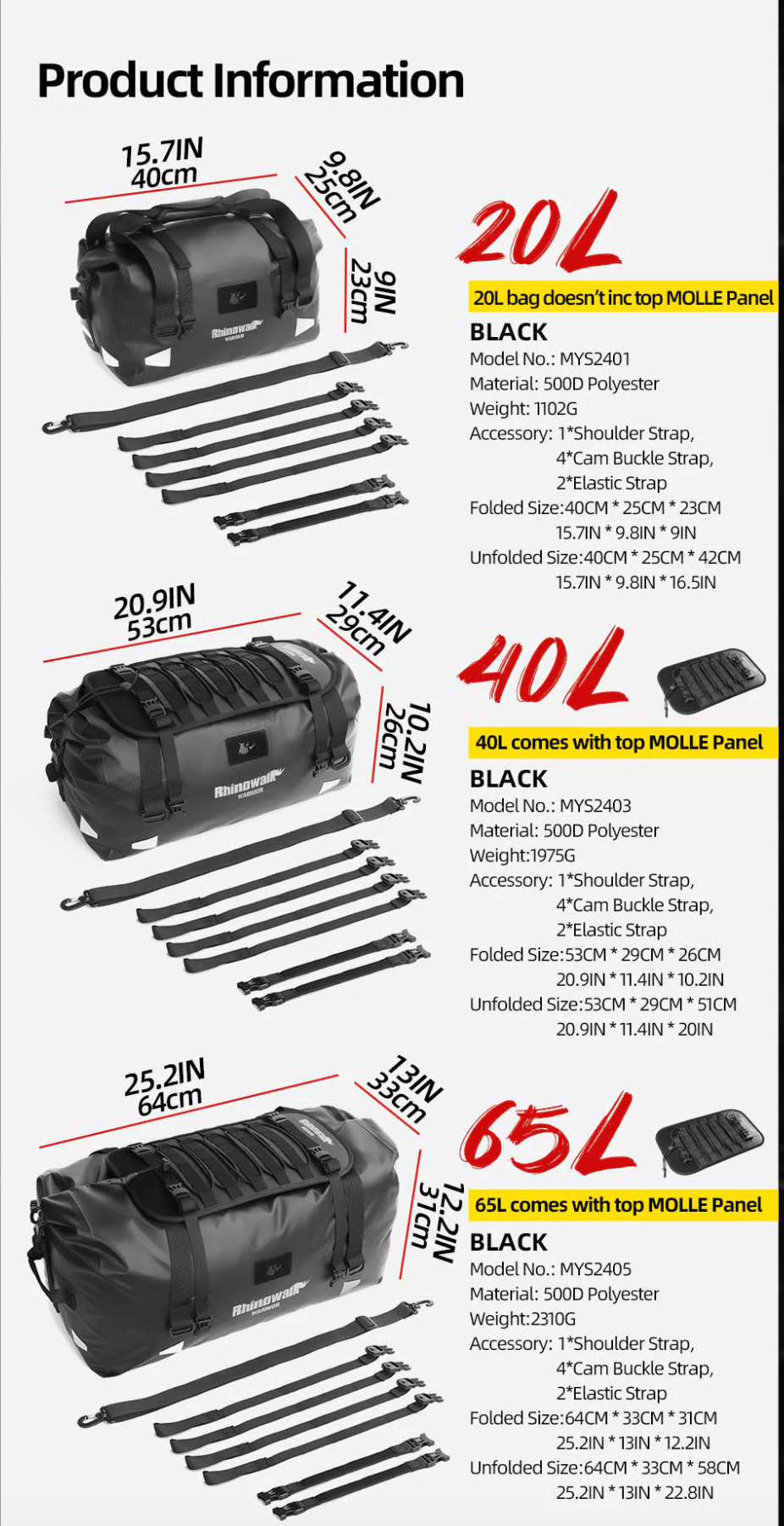 Rhinowalk Warrior Waterproof Motorcycle Tail Duffel Bag