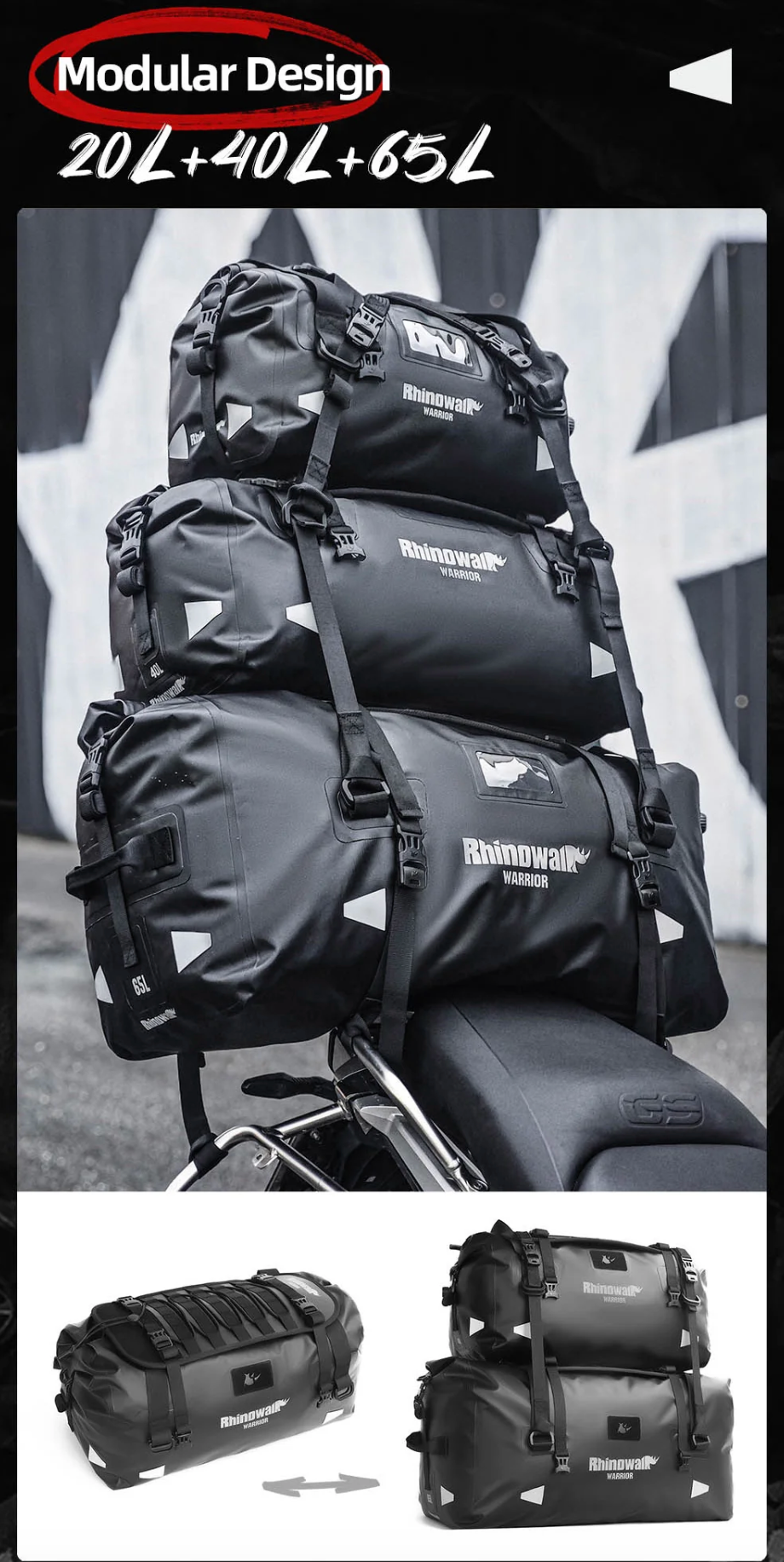 Rhinowalk Warrior Waterproof Motorcycle Tail Duffel Bag