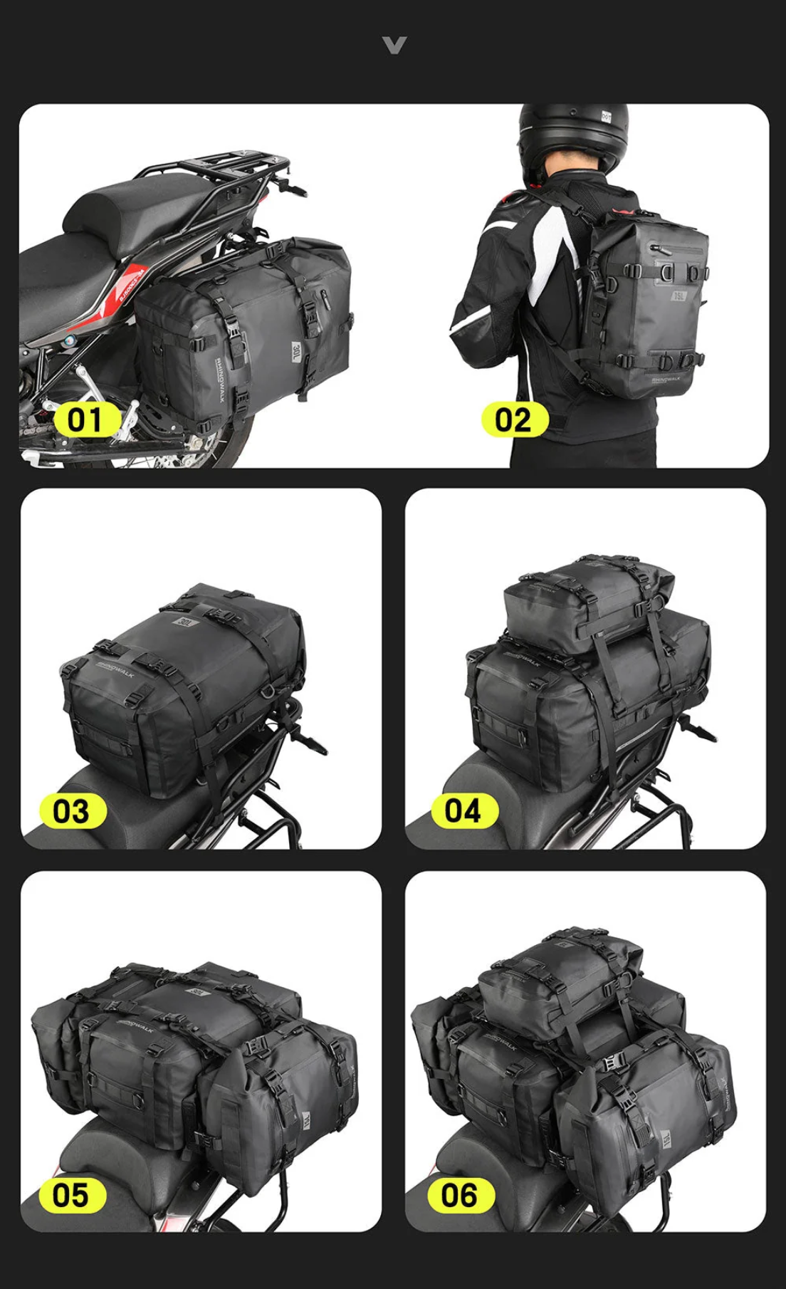 Rhinowalk Modular Waterproof Motorcycle Tail Pack (8L / 15L / 30L)