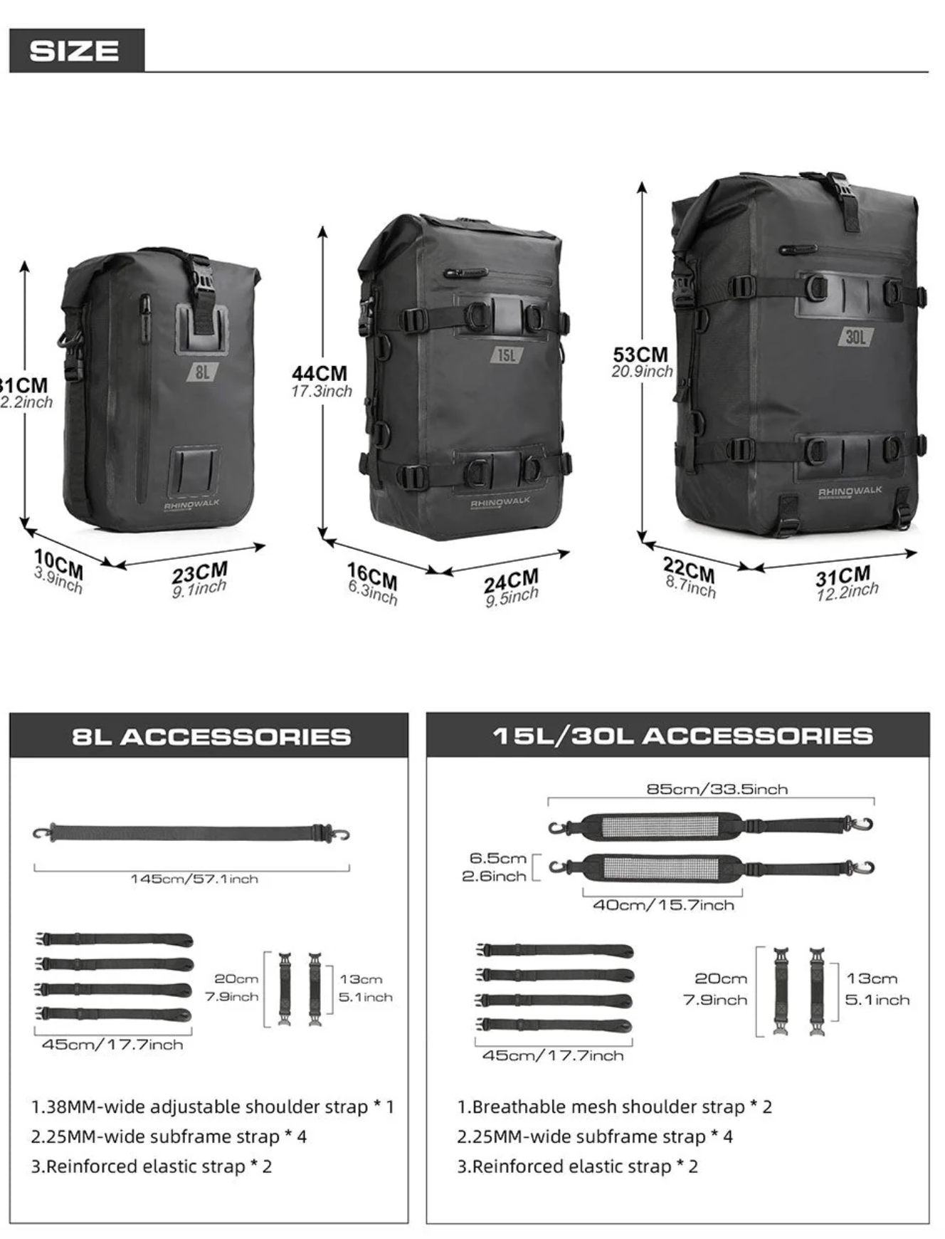 Rhinowalk Modular Waterproof Motorcycle Tail Pack (8L / 15L / 30L)