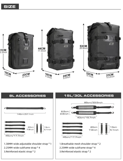 Rhinowalk Modular Waterproof Motorcycle Tail Pack (8L / 15L / 30L)