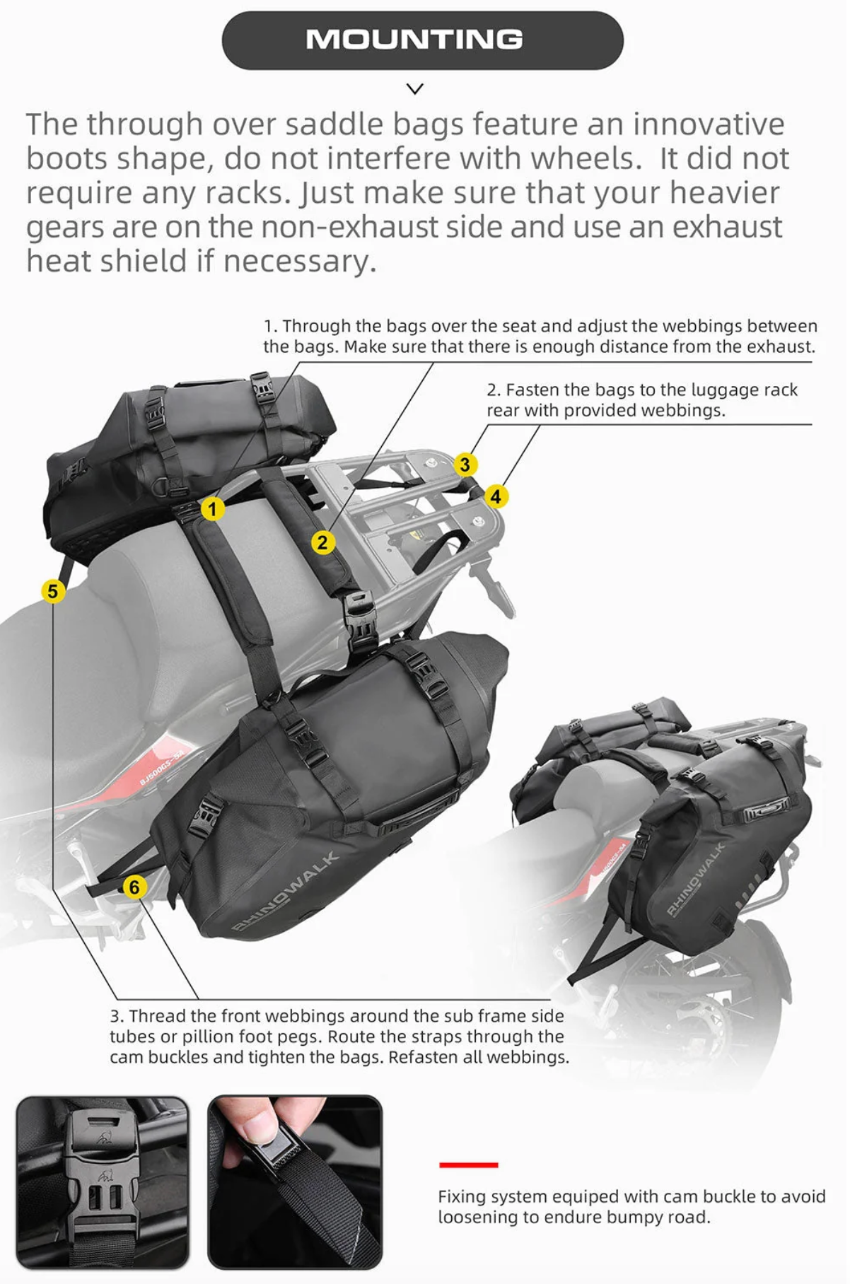 Rhinowalk Waterproof Motorcycle Pannier Side Bag 18/28/48L - Pair/Rackless