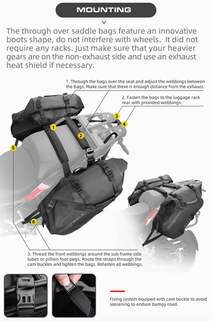 Rhinowalk Waterproof Motorcycle Pannier Side Bag 18/28/48L - Pair/Rackless