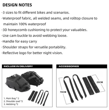Rhinowalk Waterproof Motorcycle Pannier Side Bag 18/28/48L - Pair/Rackless