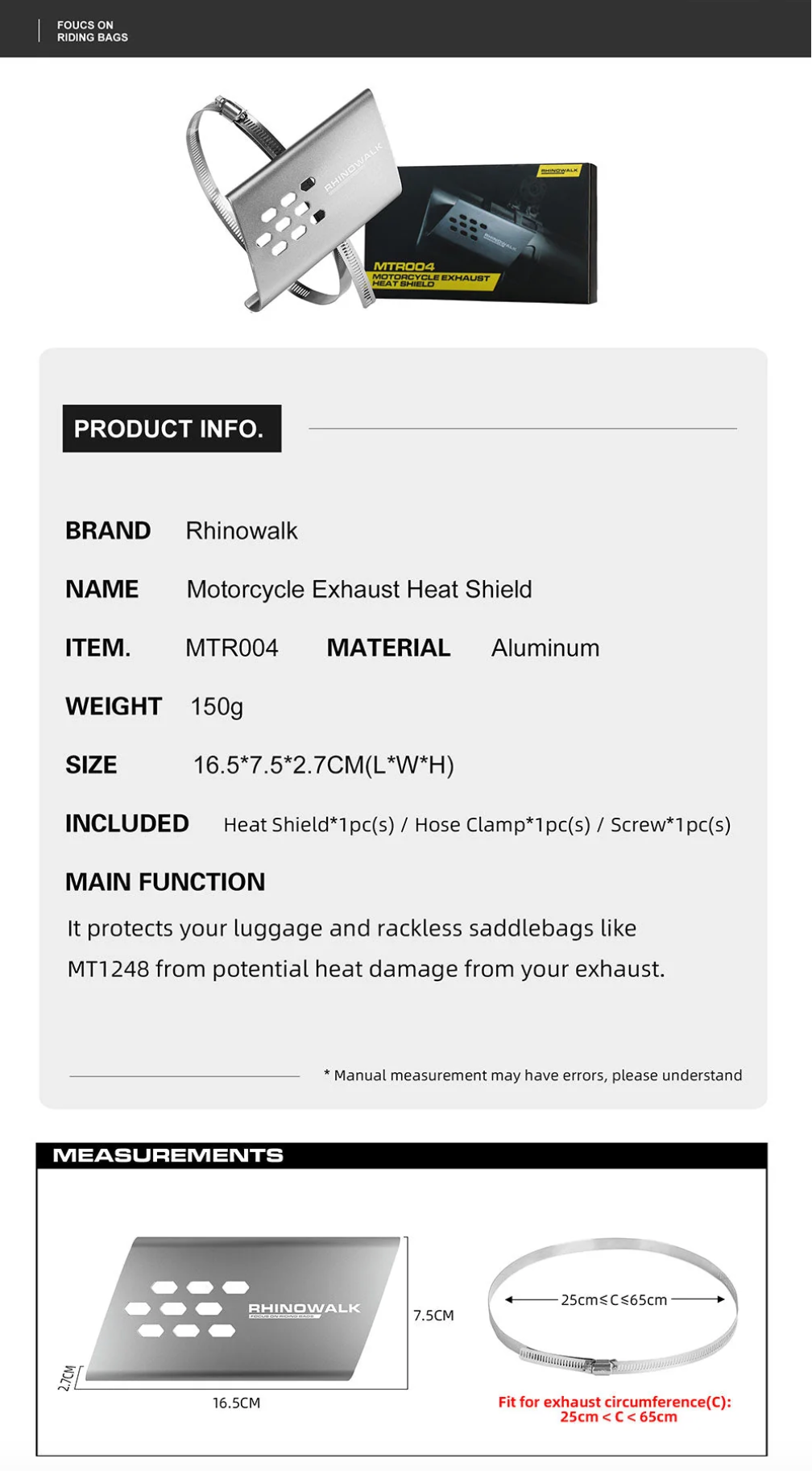 Rhinowalk Waterproof Motorcycle Pannier Side Bag 18/28/48L - Pair/Rackless