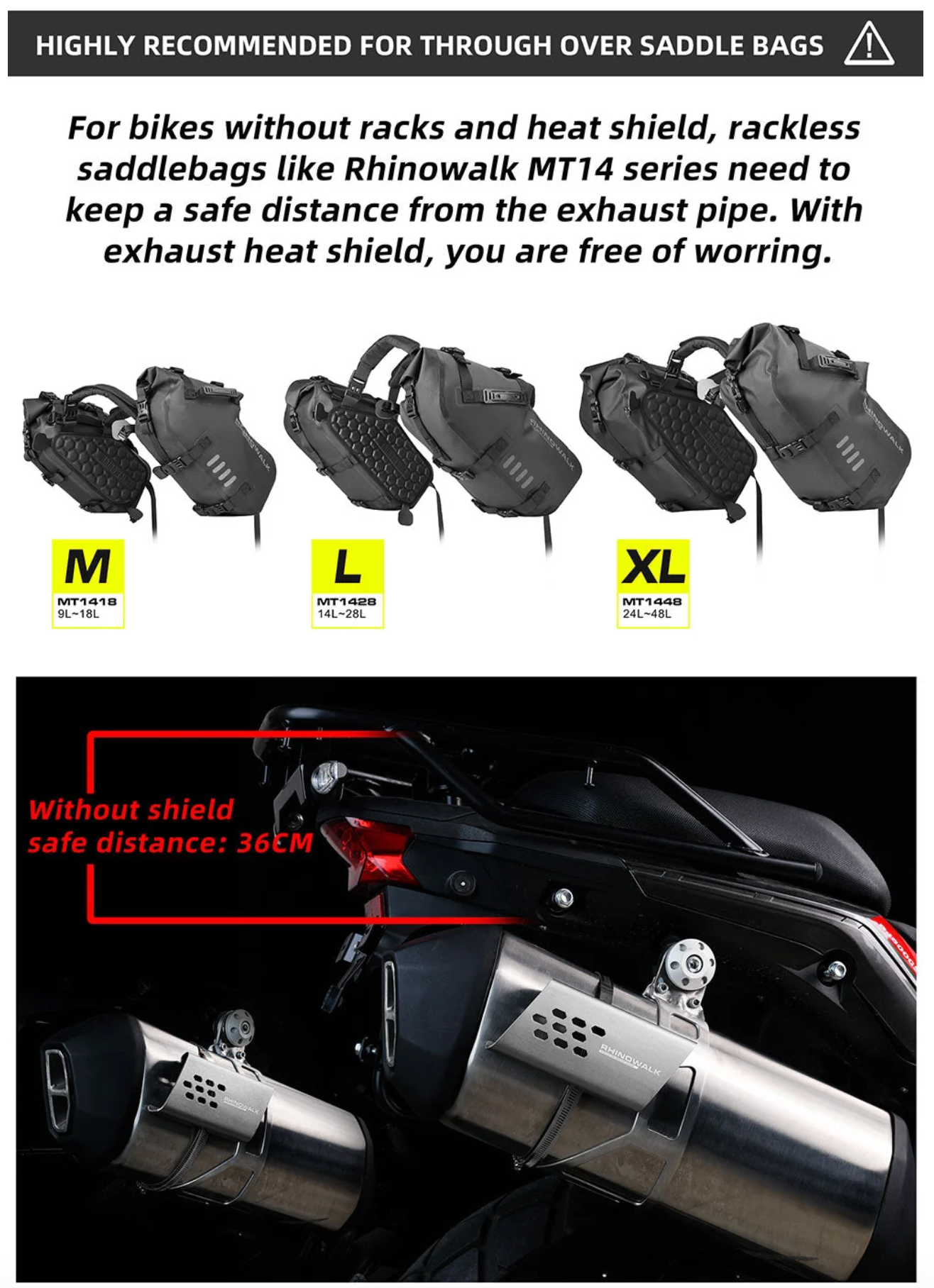 Rhinowalk Waterproof Motorcycle Pannier Side Bag 18/28/48L - Pair/Rackless