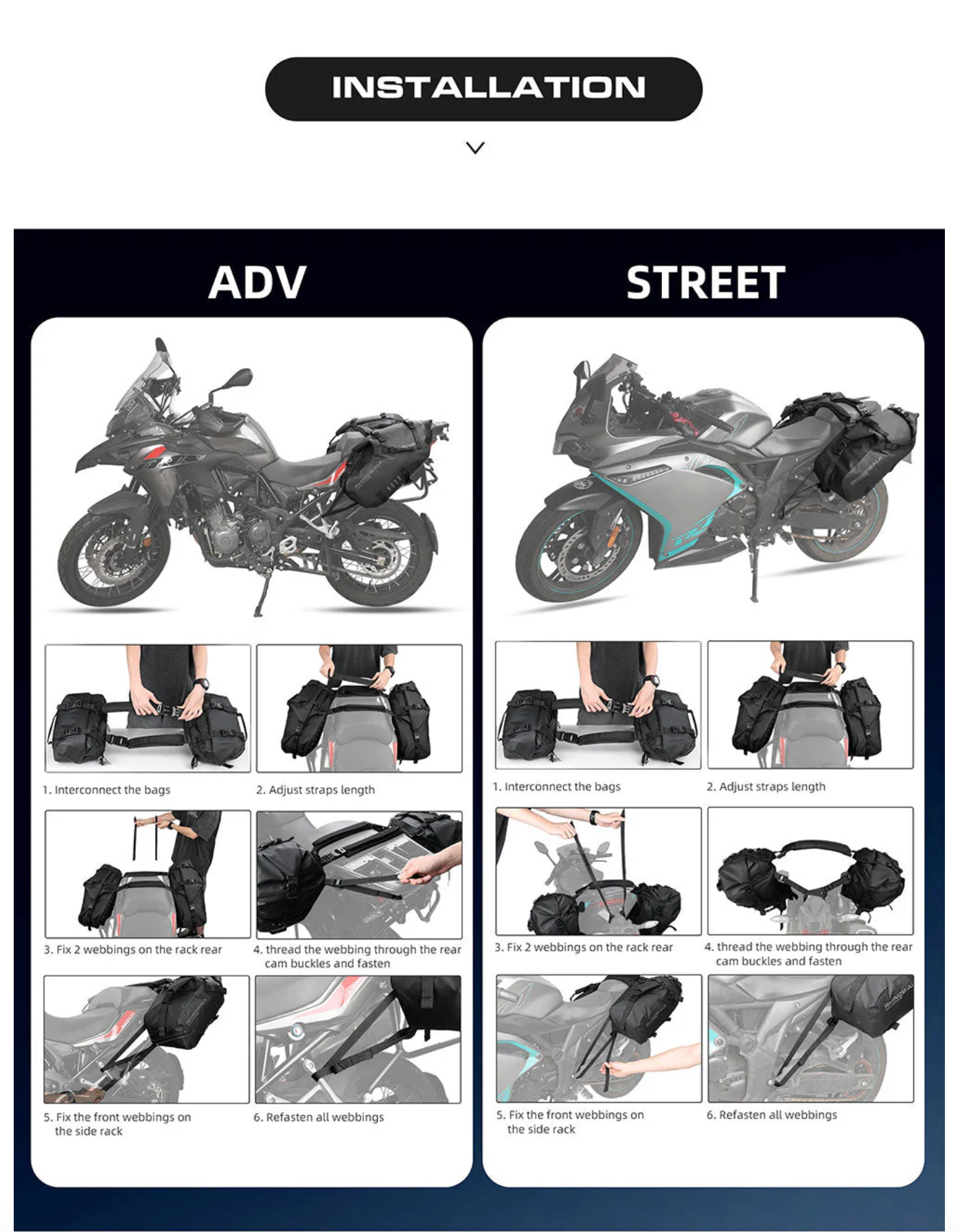 Rhinowalk Waterproof Motorcycle Pannier Side Bag 18/28/48L - Pair/Rackless