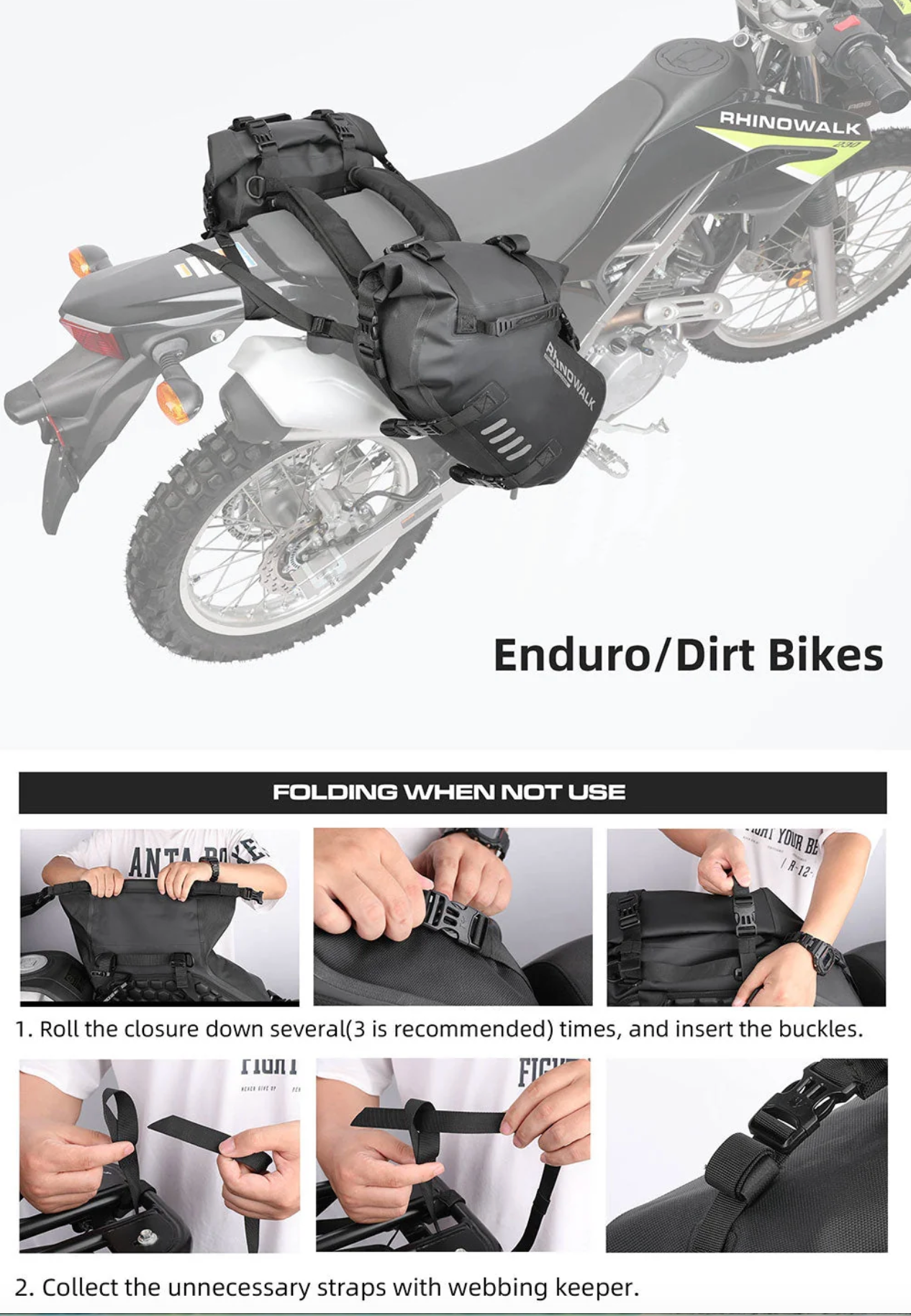Rhinowalk Waterproof Motorcycle Pannier Side Bag 18/28/48L - Pair/Rackless