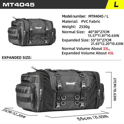 Rhinowalk Large Capacity Motorcycle Tail Seat Bag (Expandable Sizing)