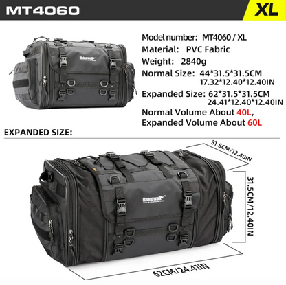 Rhinowalk Large Capacity Motorcycle Tail Seat Bag (Expandable Sizing)