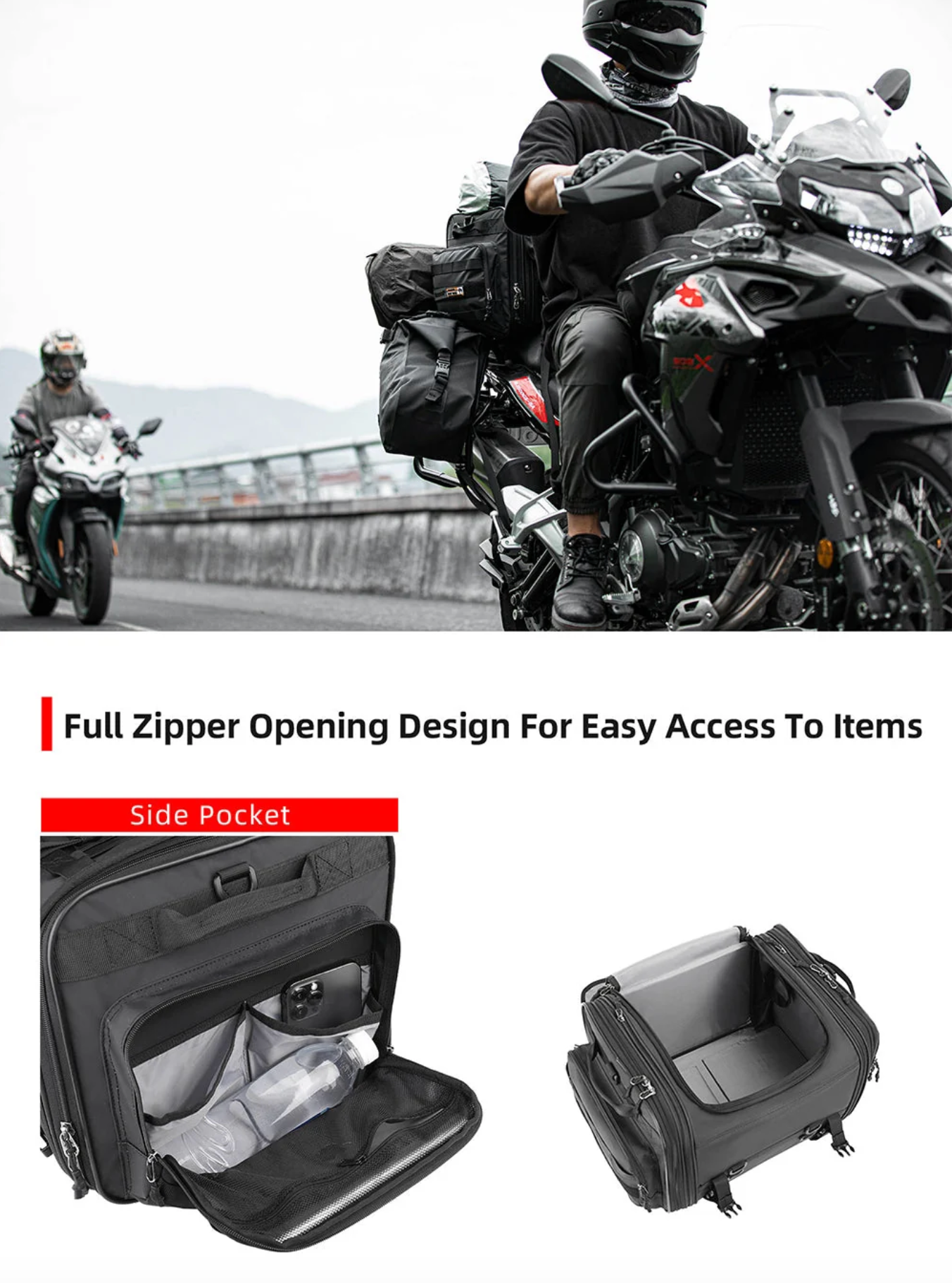 Rhinowalk Large Capacity Motorcycle Tail Seat Bag (Expandable Sizing)