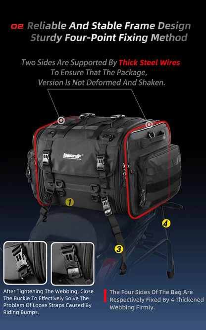 Rhinowalk Large Capacity Motorcycle Tail Seat Bag (Expandable Sizing)