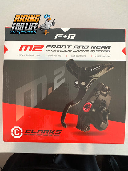 Hydraulic Disc Brake Set, CLARKS,  2 PISTON, FRONT & REAR, Post & IS mount, 160mm rotors, Levers & F850 R1700 - HOSE.